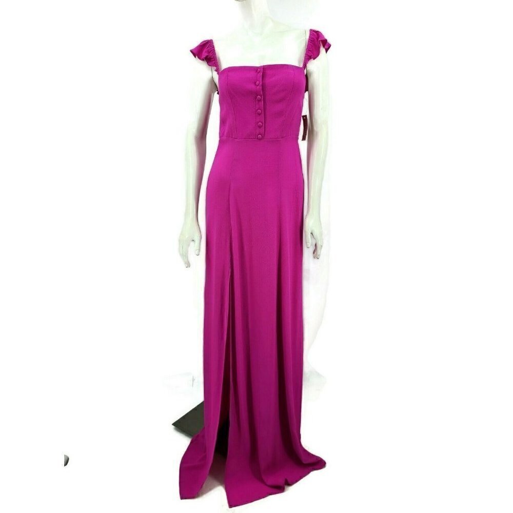 New Flynn Skye Bardot Sangria Maxi Dress Womens L Slit Rayon Magenta Pink
